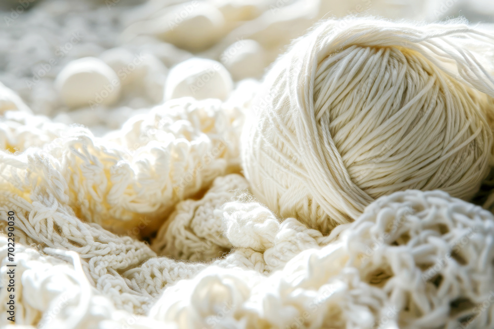 White skeins of warm yarn close up. White skeins of warm yarn close up.