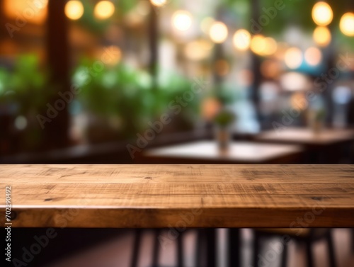 This stunning coffee shop photograph featuring a cozy shelf and table setup, perfect for a cafe or restaurant decor. The bokeh effect in the background adds a touch of magic to the scene © Boris