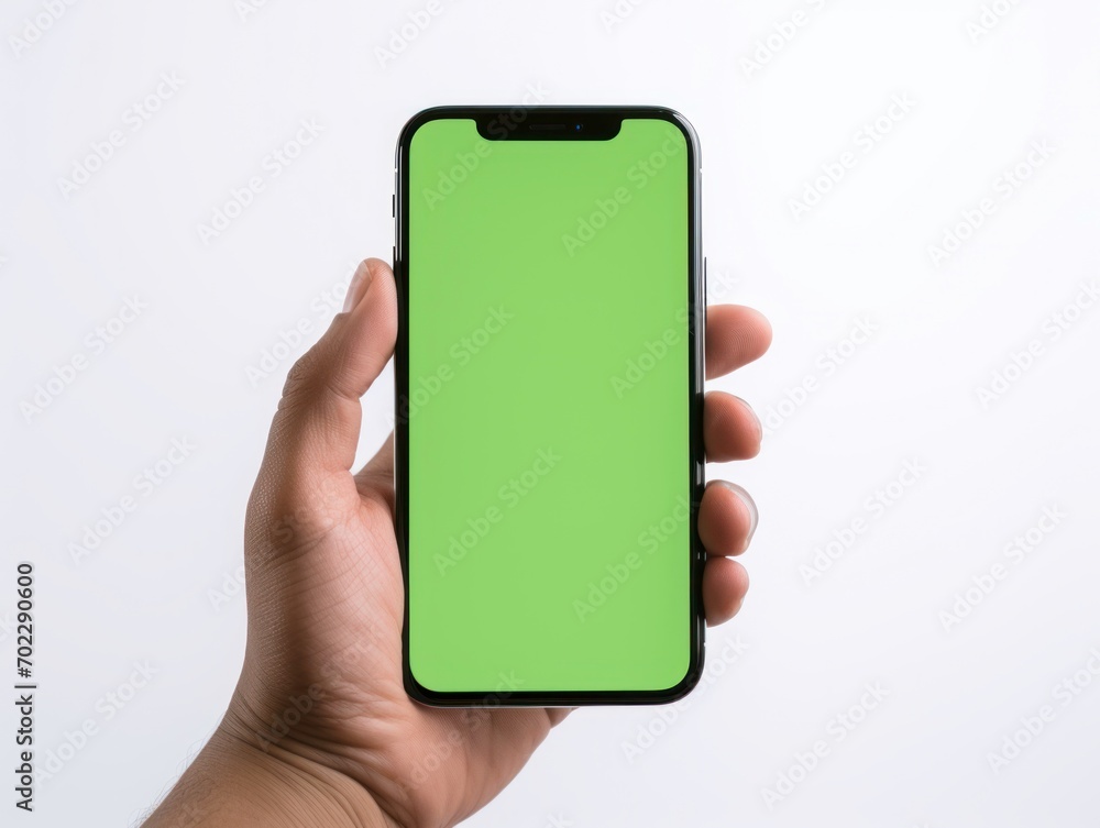 Close up hand of man holding green screen phone. Close up hand of man holding green screen phone.