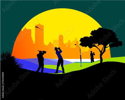 silhouette of a person in the park play golf