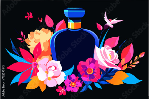 Designer packaging of floral and fruity perfume bottle peony rose image