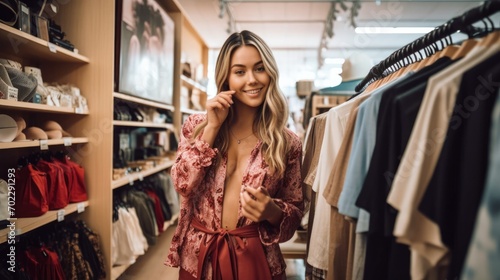 Smiling portrait of a happy female clothing store owner working in her clothing store