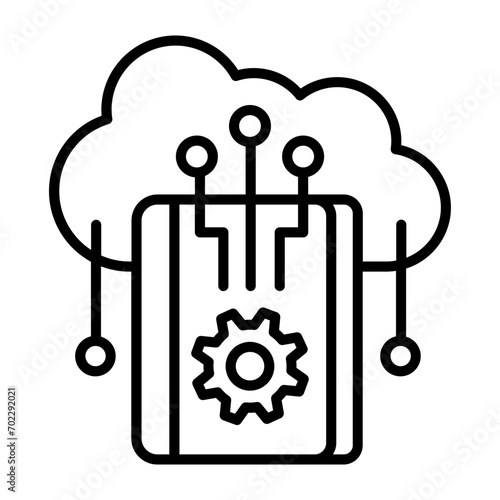 cloud server predictive capabilities concept, perform tasks autonomously vector line icon design, predictive modeling or adaptive control symbol, artificial intelligence sign neural circuit illustrati