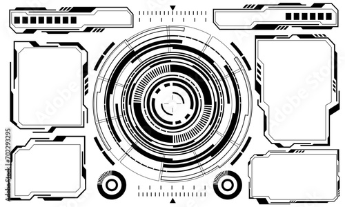 HUD sci-fi circle interface screen view grey geometric design virtual reality futuristic technology creative display on white vector.