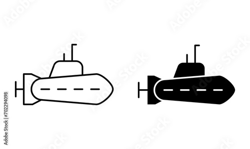 Submarine flat line icon set. underwater navy nuclear submarine Thin line illustration vector 