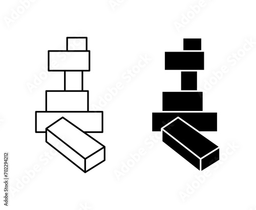 Wooden block outline icon collection or set. kid or child wood jenga game play Thin vector line art
