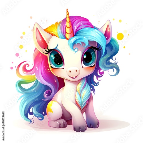 Cute rainbow unicorn. Clipart is a great choice for creating cards, invitations, party supplies and decorations. AI generated.