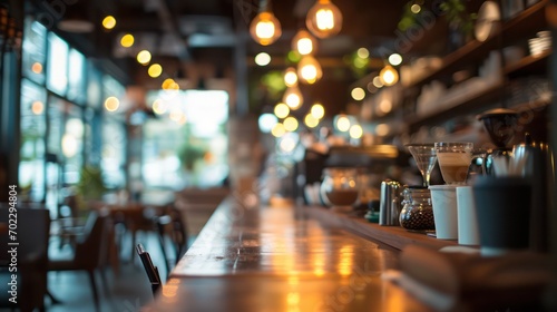 Blurred background of a modern coffee shop with some buyer