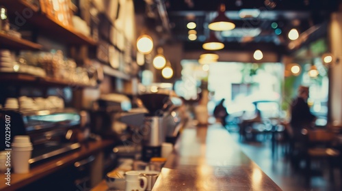 A blurred background of a contemporary coffee shop with customers. 