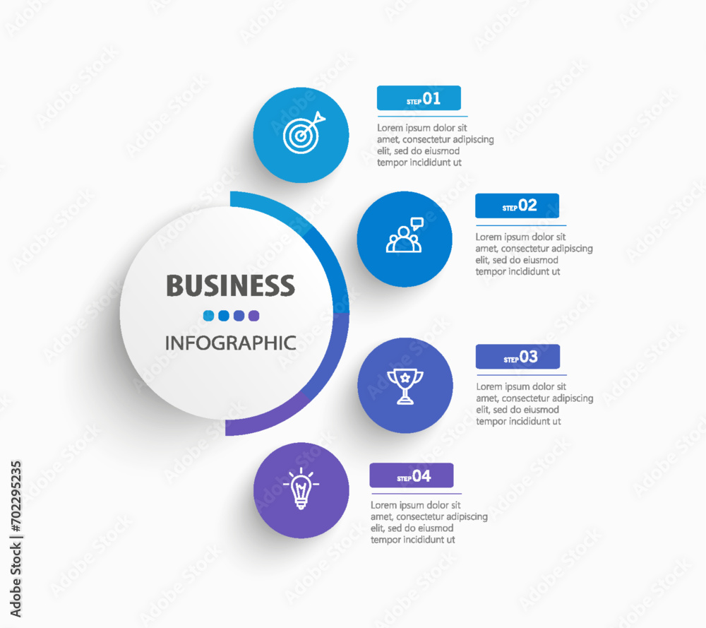 Business infographic design template with 4 options, steps or processes. Can be used for workflow layout, diagram, annual report, web design