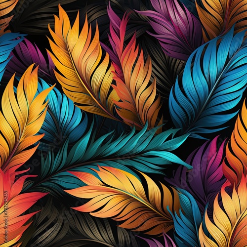 Wallpaper Mural Seamless pattern tropical texture with multicolored palm leaves on a bright colored background. Rainbow Hawaiian ornament Torontodigital.ca
