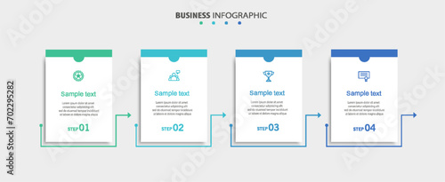 Business infographic design template with 4 options, steps or processes. Can be used for workflow layout, diagram, annual report, web design