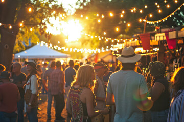 Wine festival celebration, a lively and colorful scene capturing people celebrating at a wine festival with booths.
