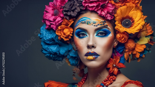 Libertà di Espressione- Makeup Audace in un Ritratto Femminile Celebrativo dell'Arte, Alta Definizione