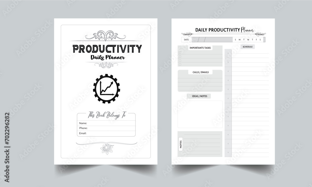 My Daily Productive Plan. Daily Gratitude Monthly & Yearly Undated Planner. Journal. Printable Gratitude Journal. Planner Bundle Design. Printable Planner Set with cover page layout template