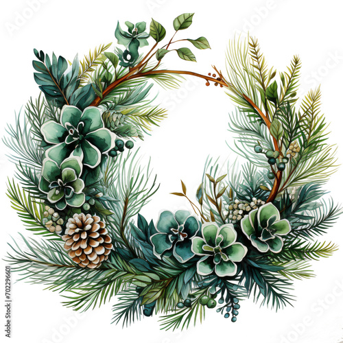 Decorative wreath with forest accessories isolated on the transparent background PNG. © Monika