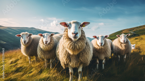 sheep standing on top of a grass covered field photo