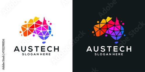 Map of australia logo design template with abstract dot, molecule and network Internet system logo design graphic vector. Symbol, icon, creative.
