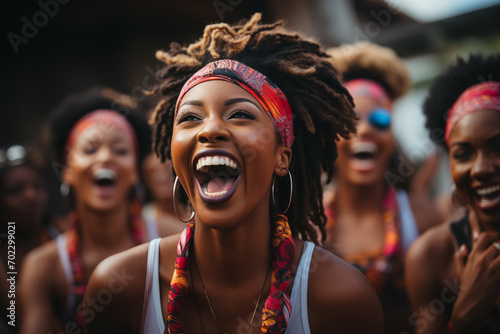 Joyful Expression: Happy African Woman with a Wide Smile, Enjoying Life in a Head Band