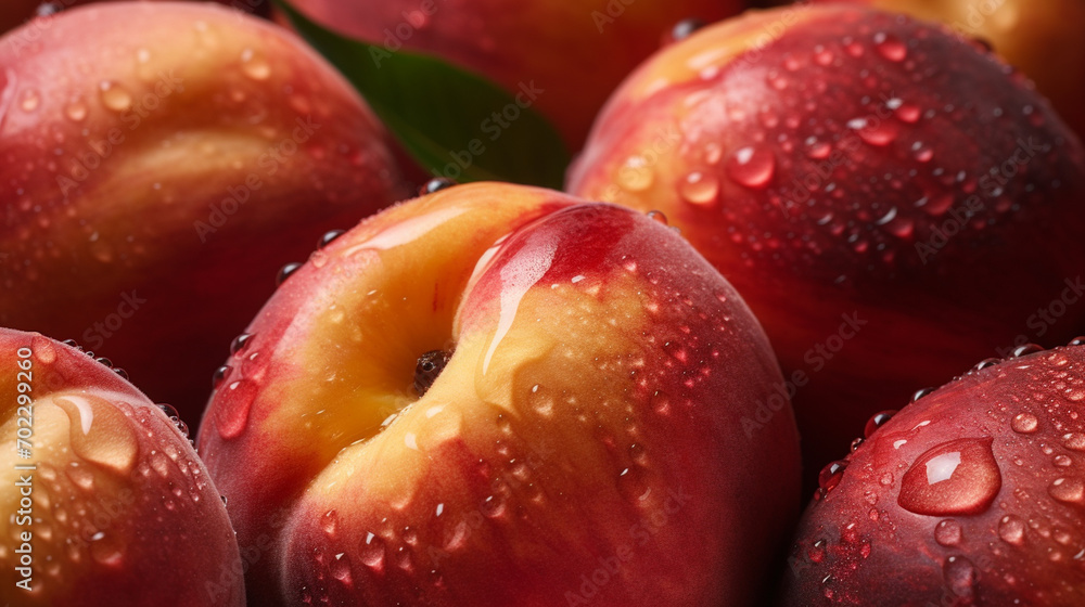 close up of peaches in drops of water close up of peaches in drops of water