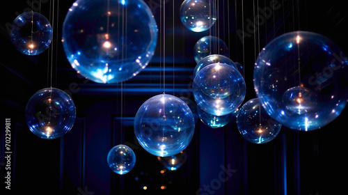 Translucent spheres of radiant hues, suspended in a void of midnight blue, creating an ethereal ambiance. © HASHMAT