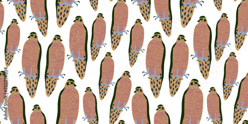 seamless pattern with falcons in vector. wild animal in flat style. Template for design, print, background, packaging, book, wrapping paper, fabric.