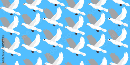 seamless pattern with flying white dove in vector. wild animal in flat style. Template for poster logo icon for app website. Series of animal images in flat style