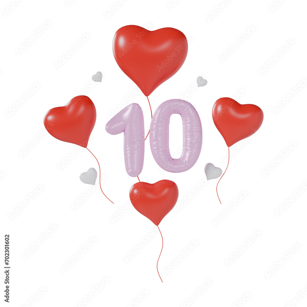 Heart Number 10 Valentine Day Anniversary 3d illustration Heart Number 10 Valentine Day Anniversary 3d illustration