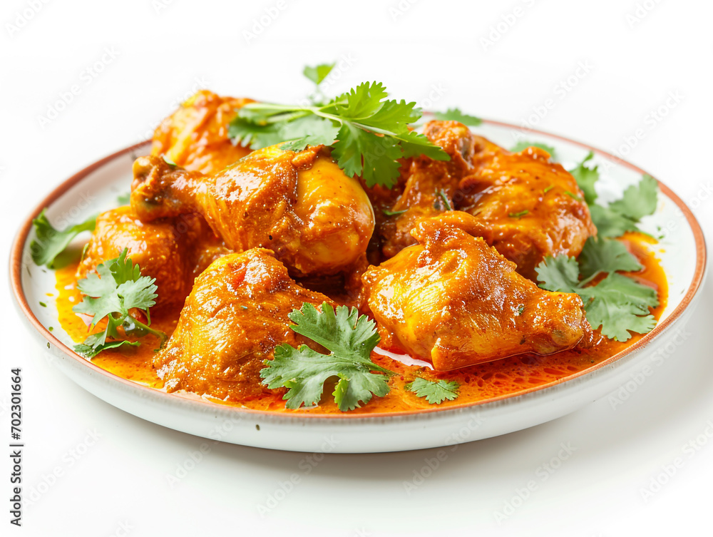 A plate of delicious chicken curry with a white background. Complete with spice ingredients. A plate of delicious chicken curry with a white background. Complete with spice ingredients.