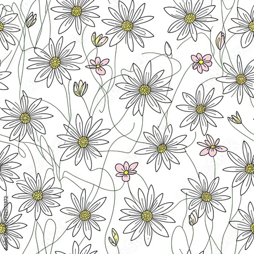 Flowers. Abstract seamless pattern. AI generated.