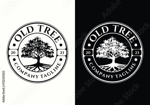 Tree of life emblem badge vintage logo design template photo