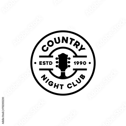 Vintage Retro Emblem Guitar Country Western Saloon Music Logo Design