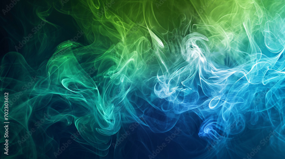 Abstract Swirls of Emerald Green and Deep Blue Smoke on Dark Background Abstract Swirls of Emerald Green and Deep Blue Smoke on Dark Background