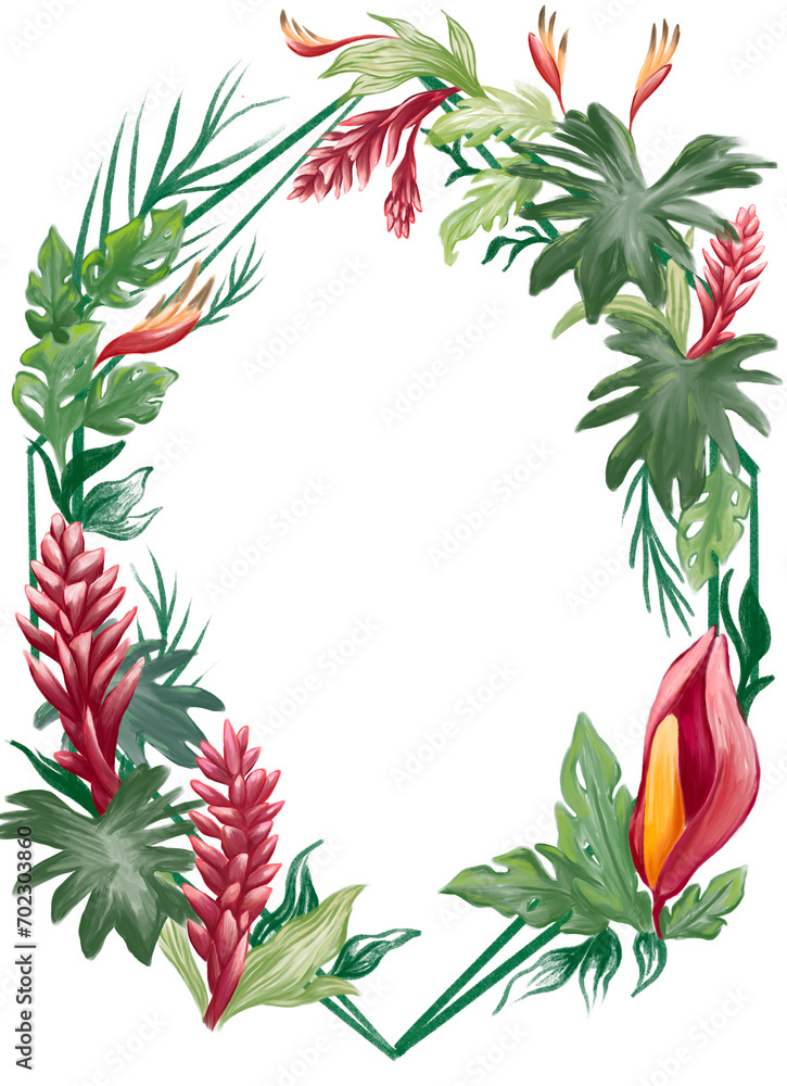 Tropical flower and plant border and frame illustration