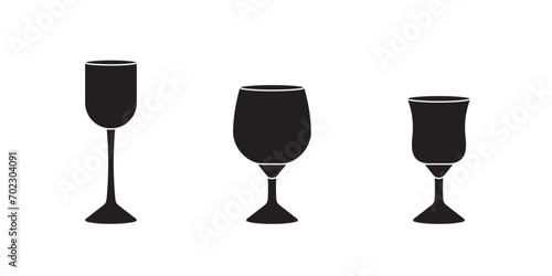 Set of various glasses for alcohol and non alcohol drinks in silhouette style on white background for icons, posters, patterns, webs, apps, wrapping	