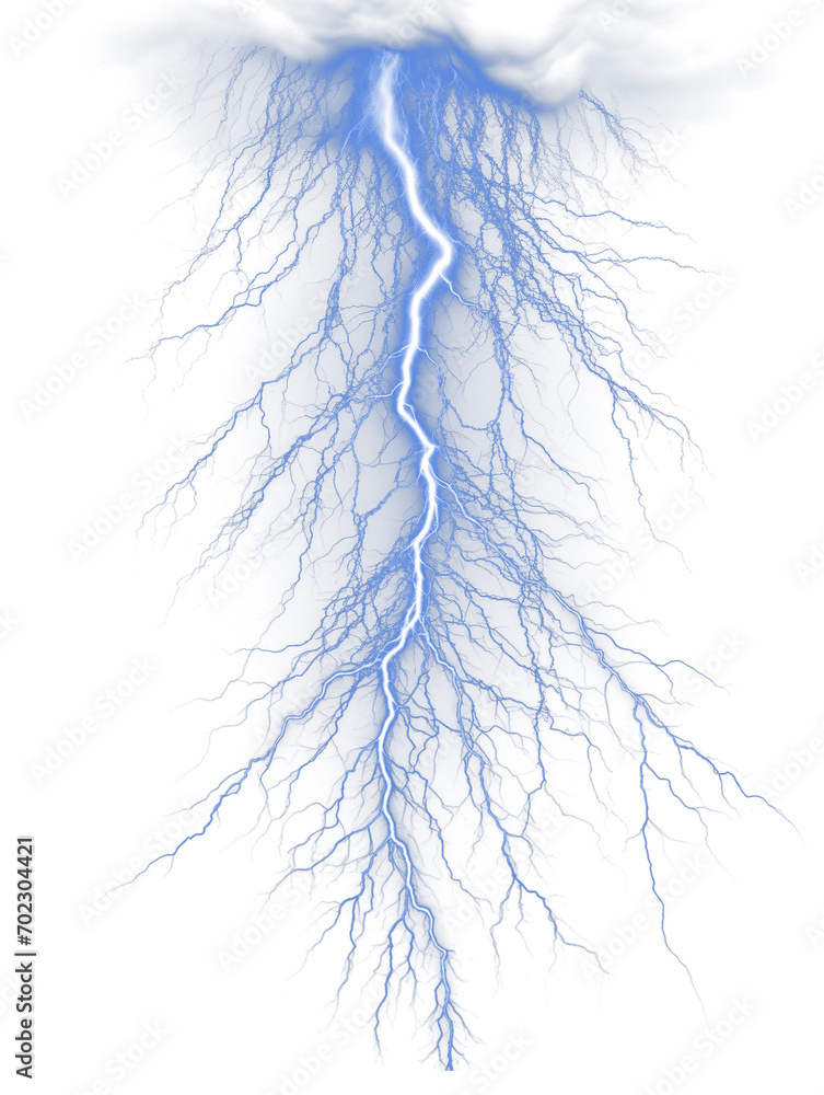 Fototapeta premium Blue Lightning Isolated on Transparent Background 
