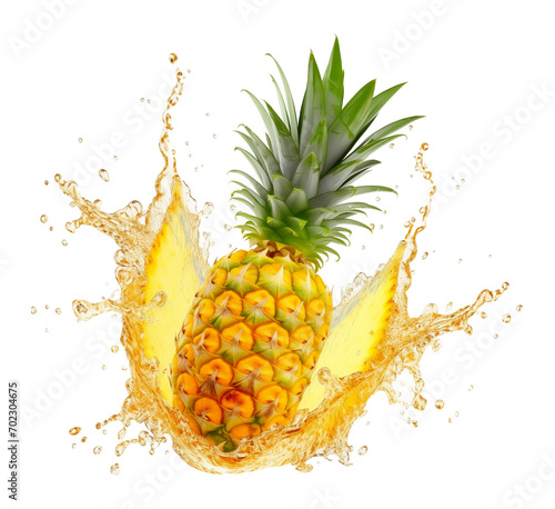 Pineapple With Juice Splash Isolated on Transparent Background 