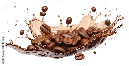 Coffee Beans Splash Isolated on Transparent Background 