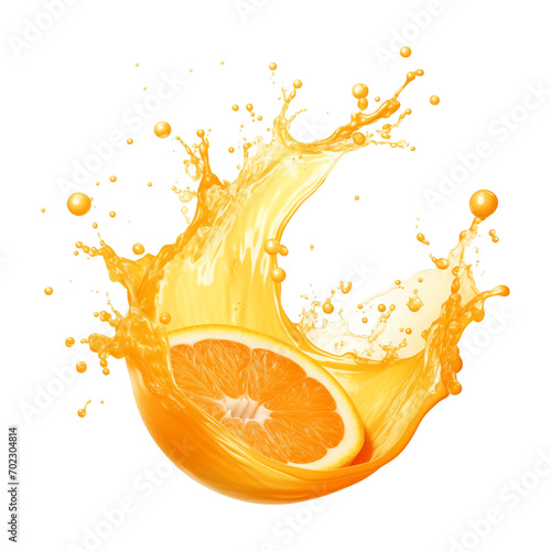 Orange Slice With Juice Splash Isolated on Transparent Background
