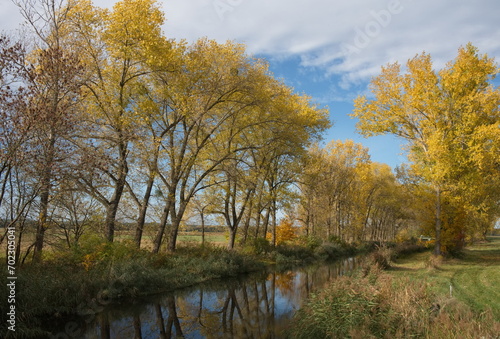 Der Fluss Nuthe nahe dem Dorf Gröben im Herbst