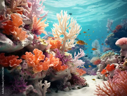 A vivid coral reef teems with life, showcasing the stunning diversity of marine ecosystems. Ideal for environmental campaigns, educational content, documentaries © eleonora_os