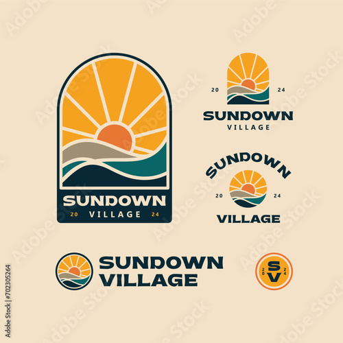 Sun down or sunset logo design template