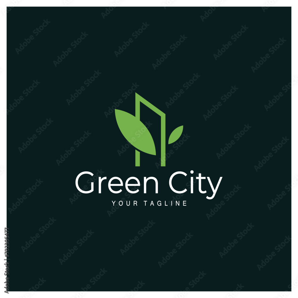 green and healthy modern city with leaf logo design for business, property, building, eco city, future city, architect, environmentally friendly green and healthy modern city with leaf logo design for business, property, building, eco city, future city, architect, environmentally friendly