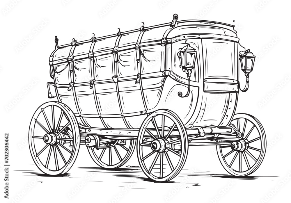 Stagecoach wagon retro sketch - vector