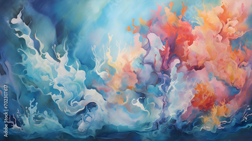 Soft and serene abstract art that mimics the gentle flow of ocean waves and the organic shapes of coral reefs. Ideal for spa and wellness centers, as calming visuals for meditation spaces