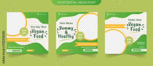 Healthy organic fresh vegetarian food promotion menu in green and white for promotional social media post square and web ads