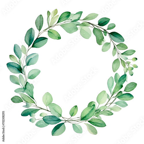  watercolor drawing, wreath, round frame of eucalyptus leaves. delicate illustration, clipart 