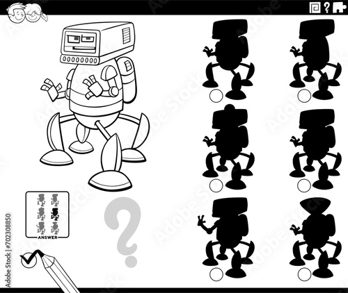 shadow game with cartoon robot character coloring page