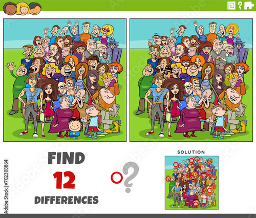 differences game with funny cartoon people crowd