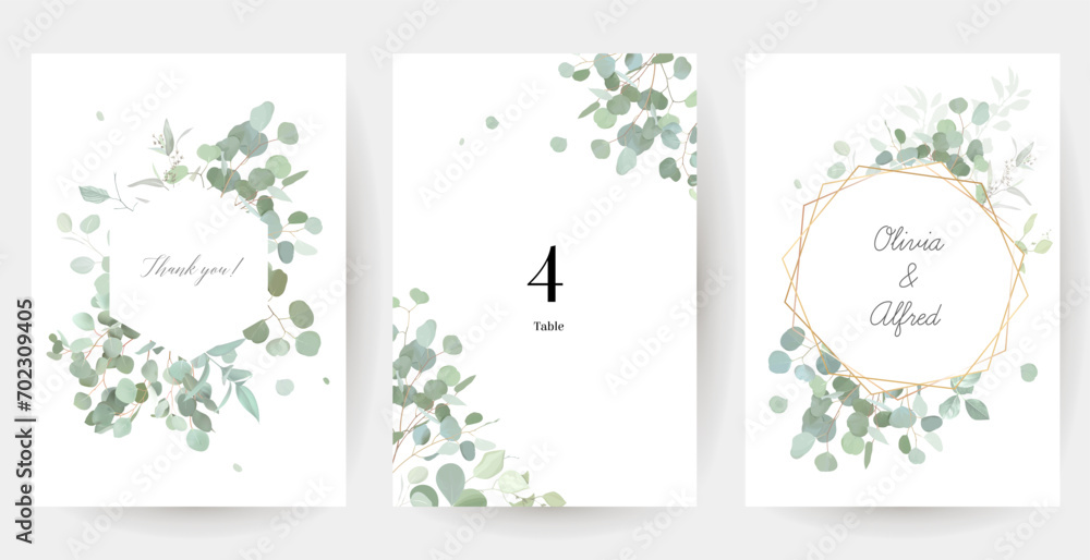 Herbal eucalyptus selection vector frames. Hand painted branches, leaves on white background. Greenery wedding